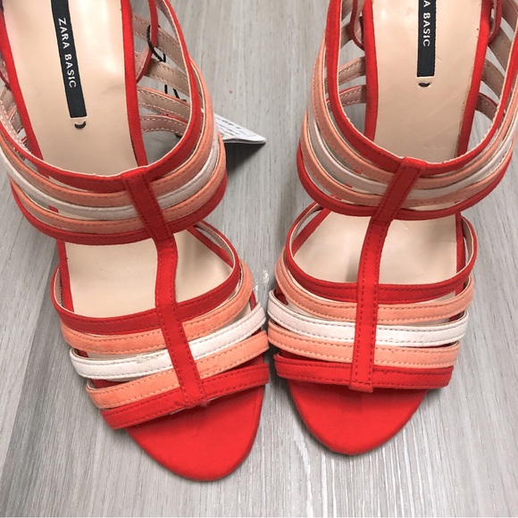 NWT Zara Multicolored Strappy Open Toe Heels - Picture 2 of 9